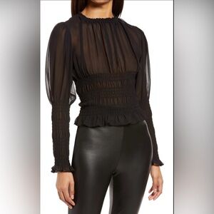 Halogen Smocked Chiffon Black Smocked Blouse Size Small